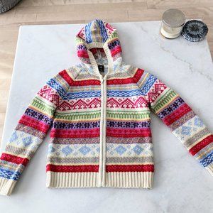 New! NWOT Gap lambs wool knit sweater, fair isle striped zip up hoodie (12 / XL)
